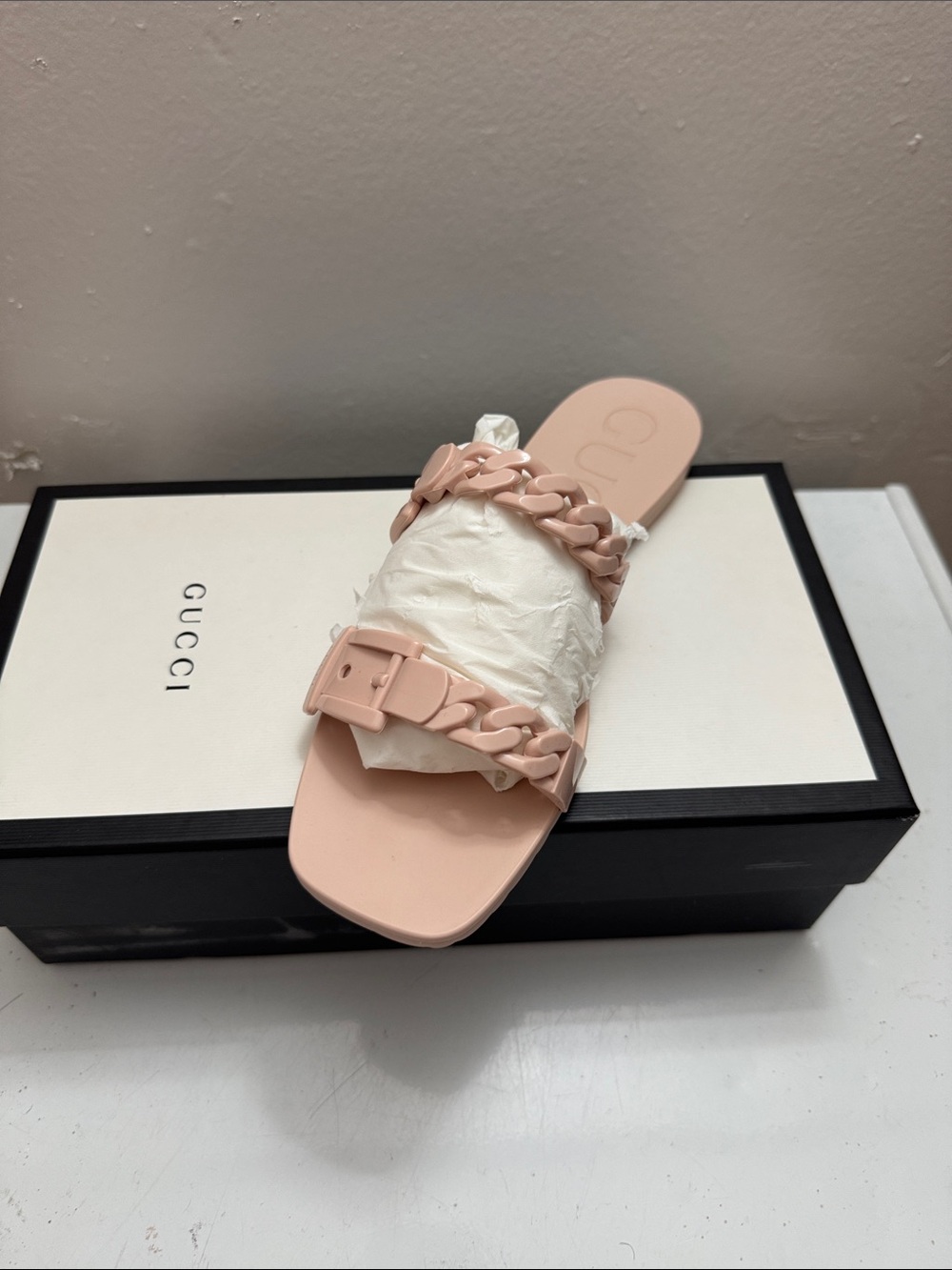 Gucci Pale Pink Braided-Detail Slide Sandals - Picture 3 of 3